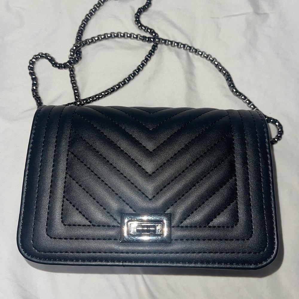Cute Silver Chain Strap Black Purse